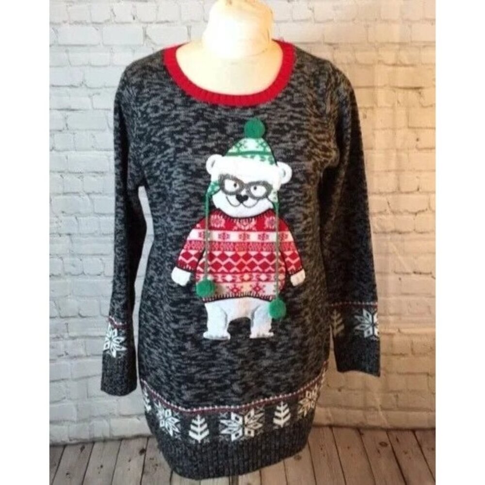 United States Sweaters Dress or Long Top Gray Christmas Holiday Polar Bear Large